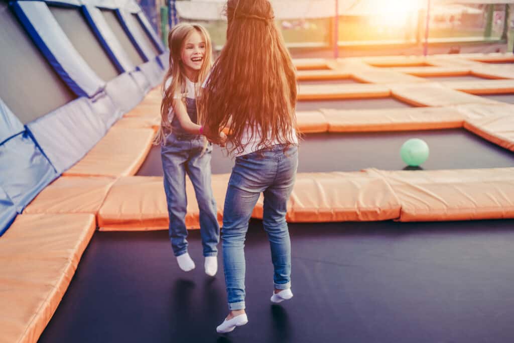 Young girls at the trampoline park.