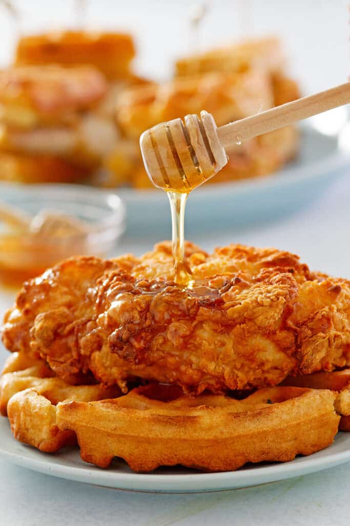 Easy weeknight dinner ideas chicken and waffles with honey.